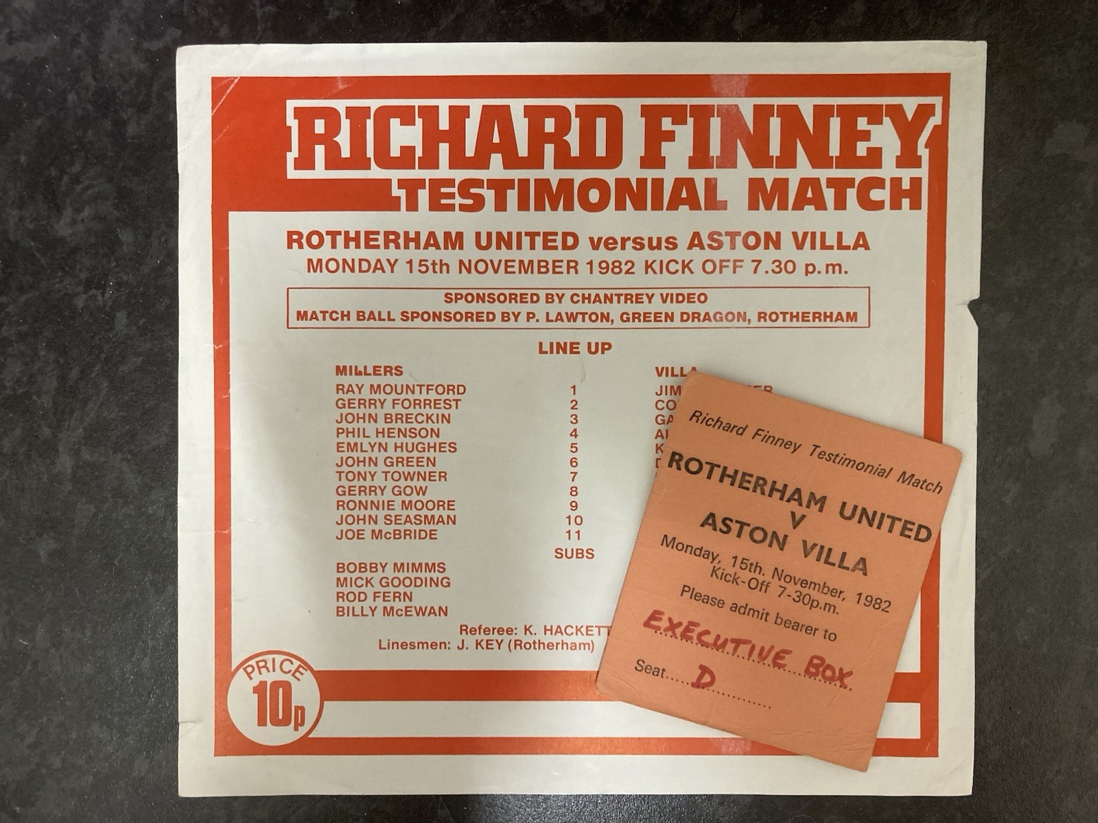 Rotherham v Aston Villa Finney Testimonial with TICKET 1982/83 for sale on Ebay