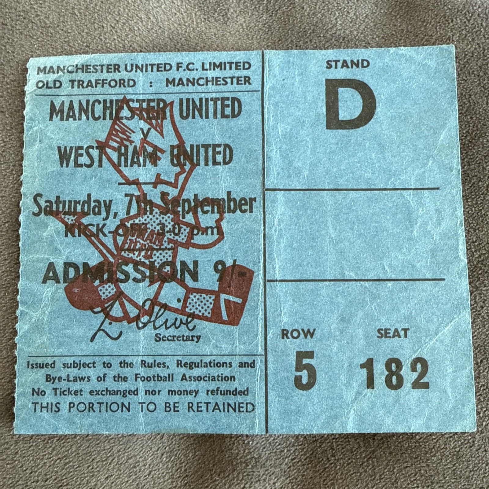 Rare Old Original 1968 Manchester United West Ham FC Football Ticket Stub  for sale on Ebay