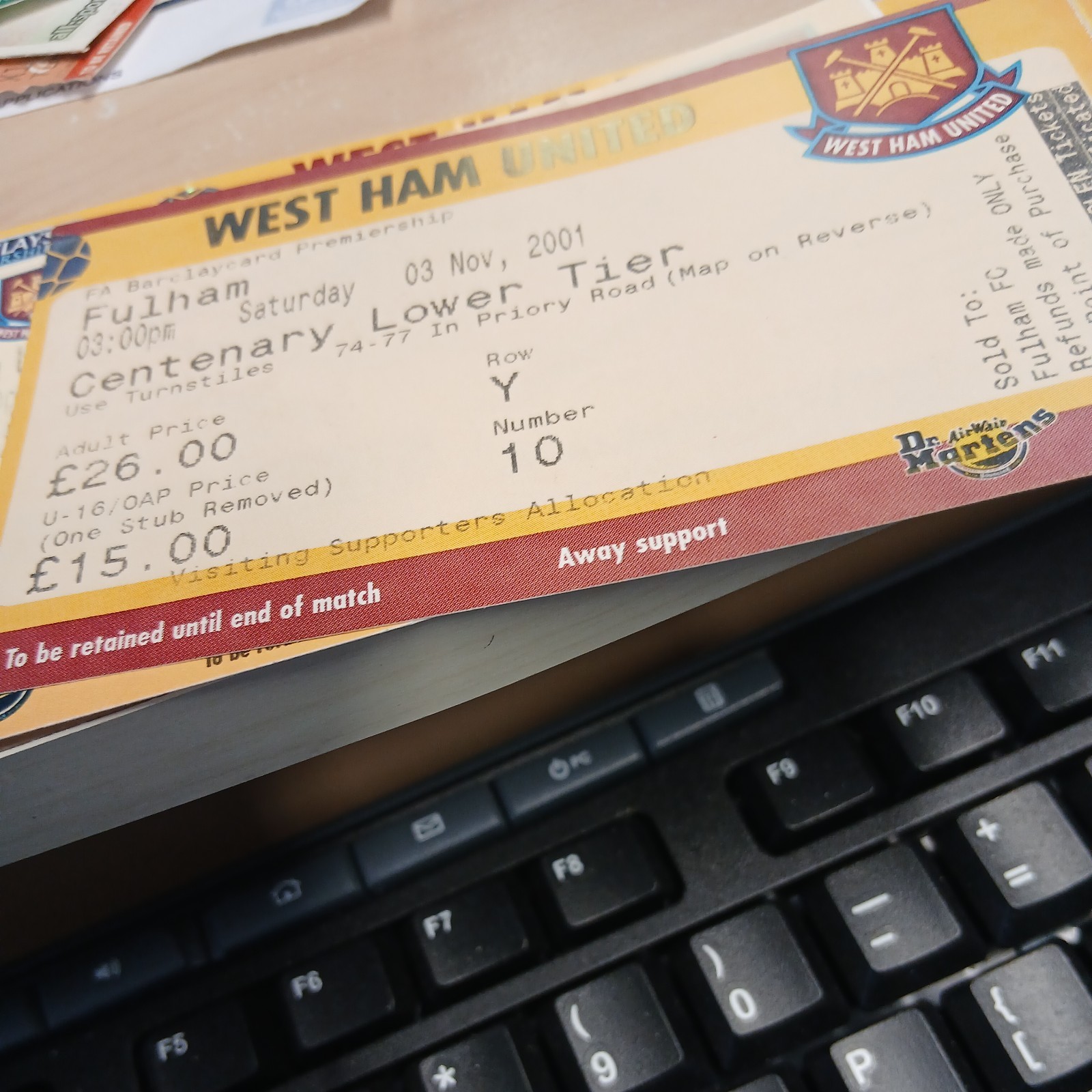 3 X WEST HAM UNITED   v FULHAM TICKETS   2001, 2002, 2006 for sale on Ebay