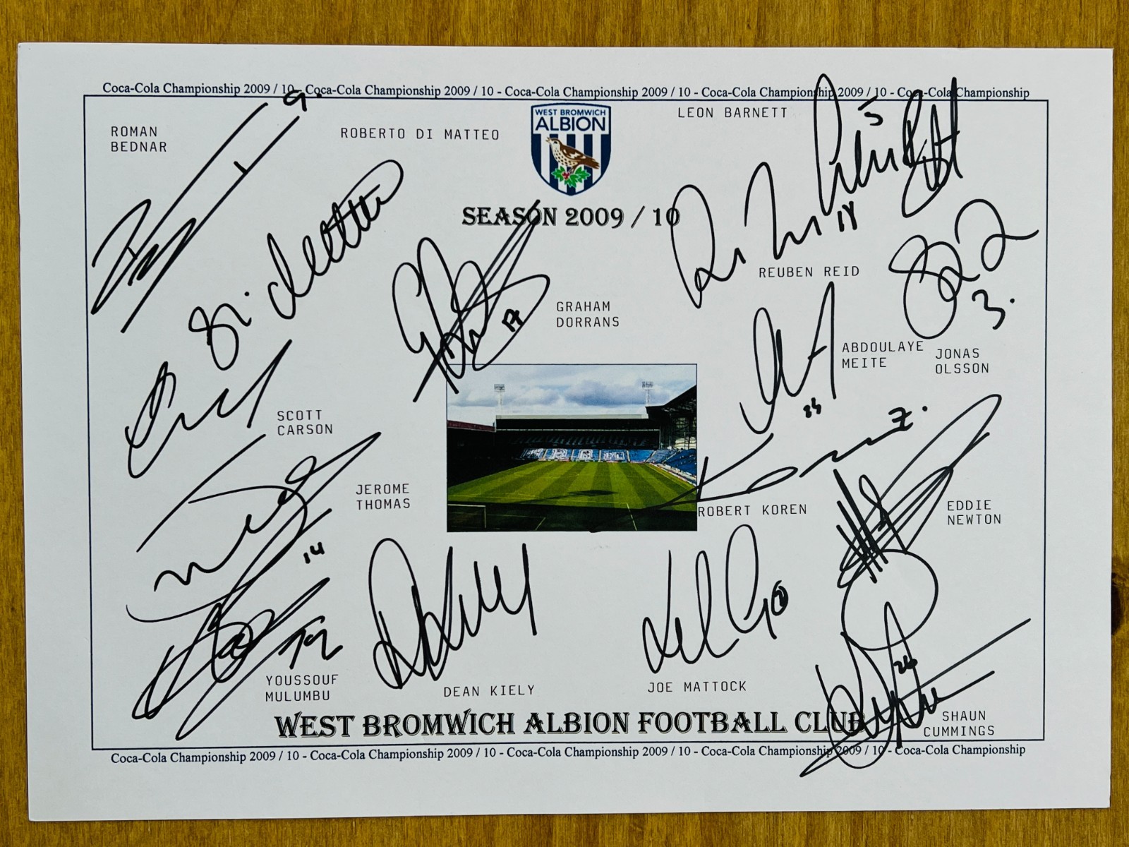 Hand Signed A4 Team Sheet - West Bromwich Albion FC 2009/10 - 15 signatures for sale on Ebay