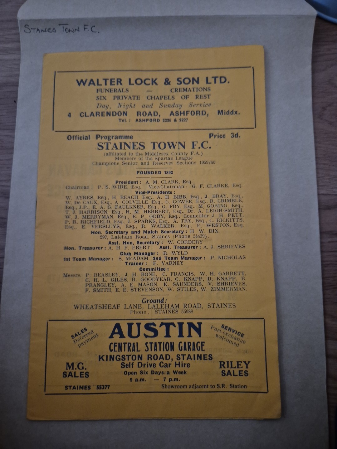 Staines Town Football Club Programme Vintage. for sale on Ebay