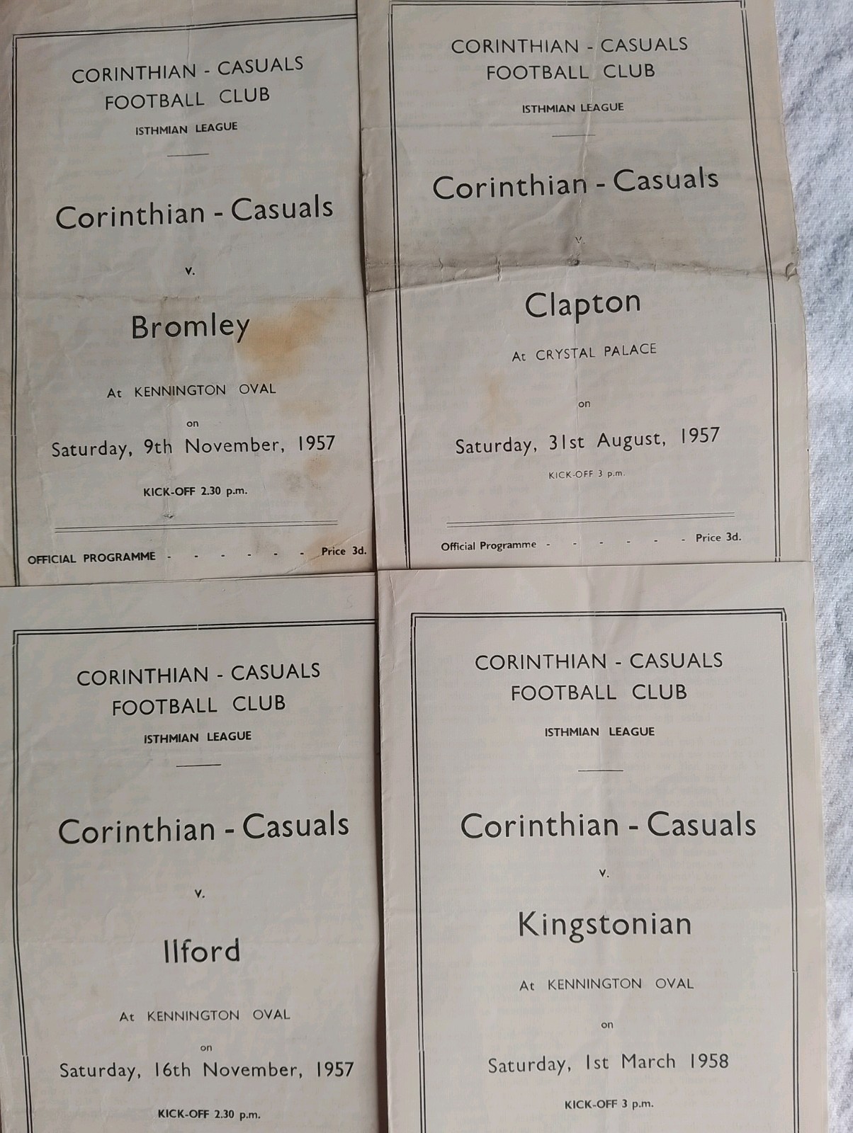 4 x Corinthian Casuals Homes 1957/58 . Bromley Clapton Ilford Kingstonian . for sale on Ebay