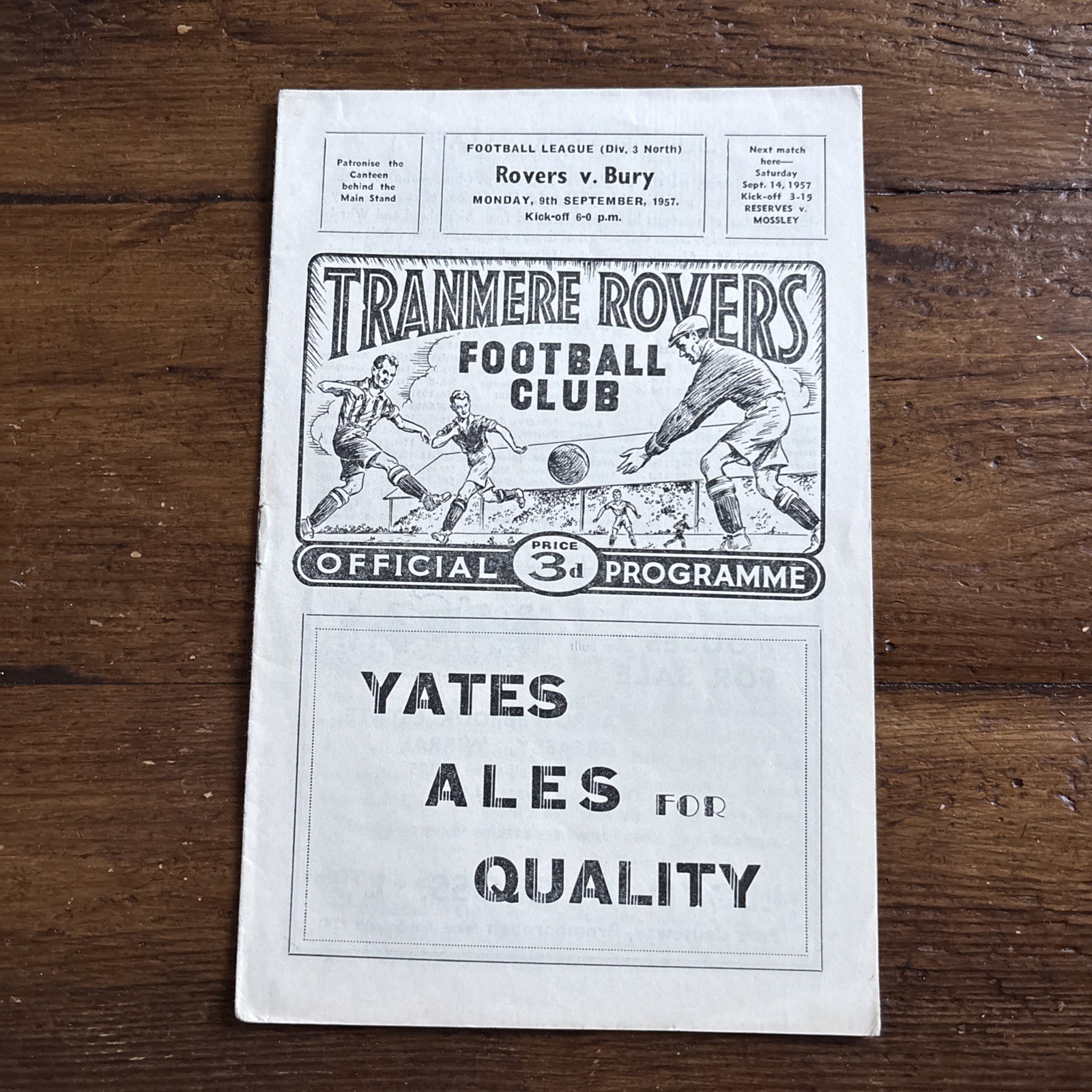 Tranmere Rovers v Bury 1957-58 Div 3 North ‘excellent condition’ for sale on Ebay
