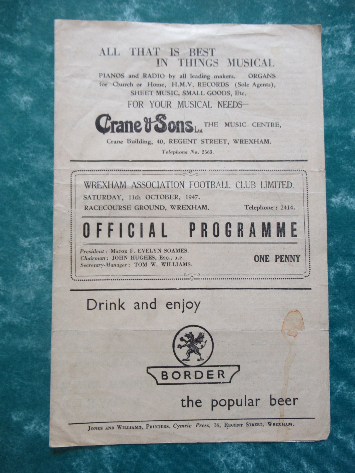 Wrexham v Chester 11th Oct 1947 Division 3 North for sale on Ebay