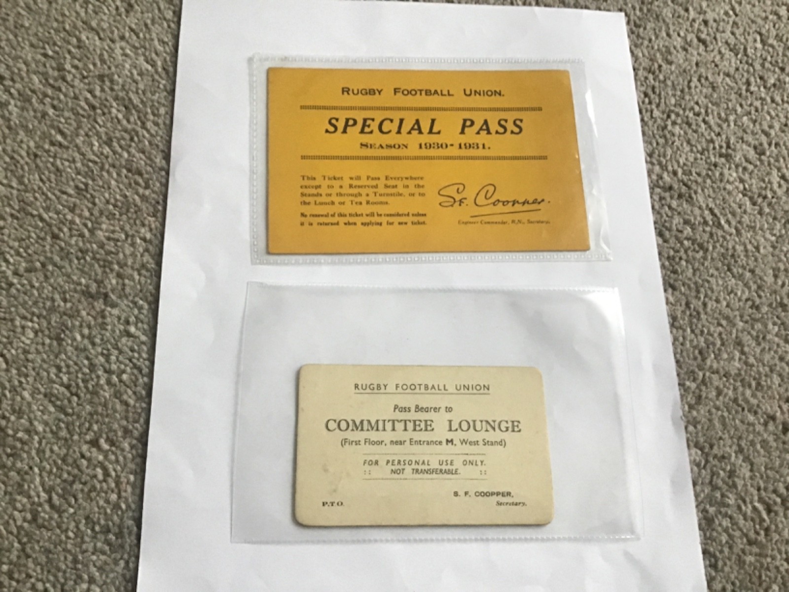 2 x Rugby Union Passes 1930/1931. for sale on Ebay