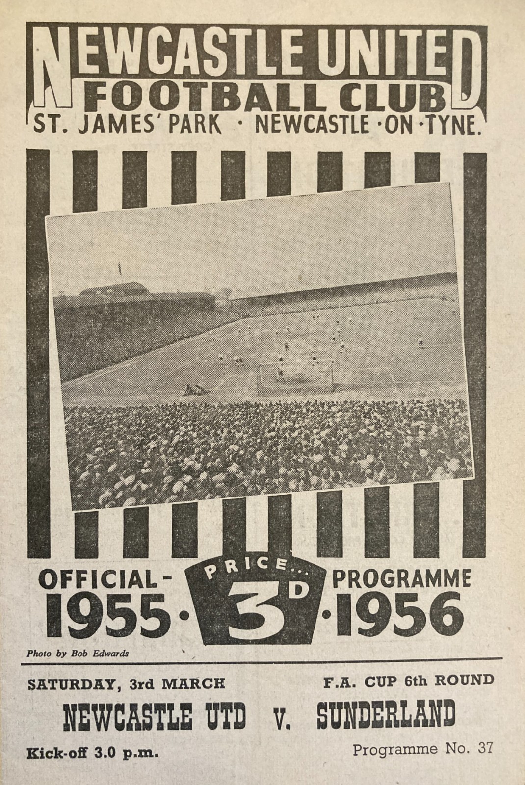Newcastle United v Sunderland F A Cup 6th round 1955/56 for sale on Ebay