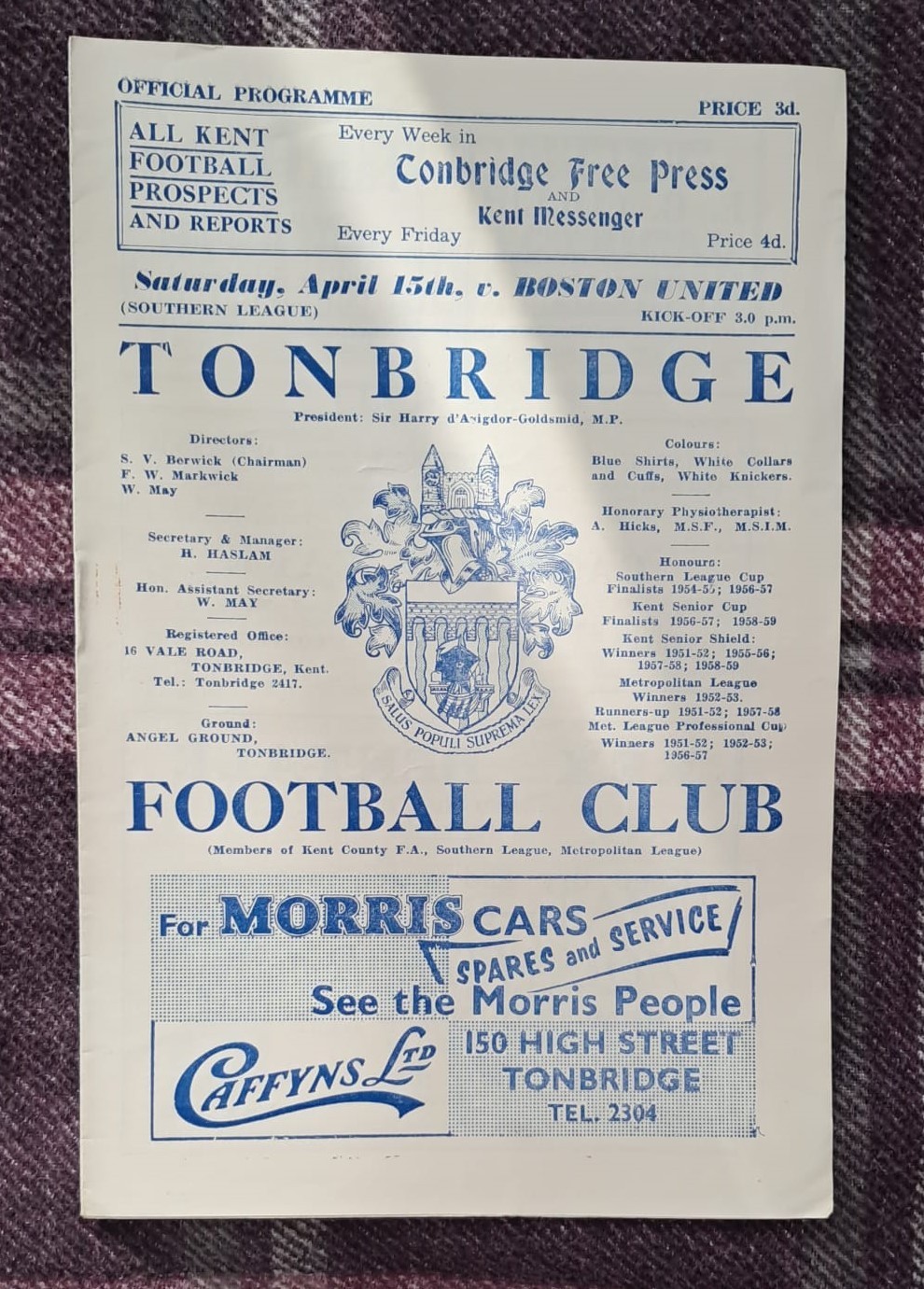 1960/61 Southern League - TONBRIDGE v. BOSTON UNITED for sale on Ebay
