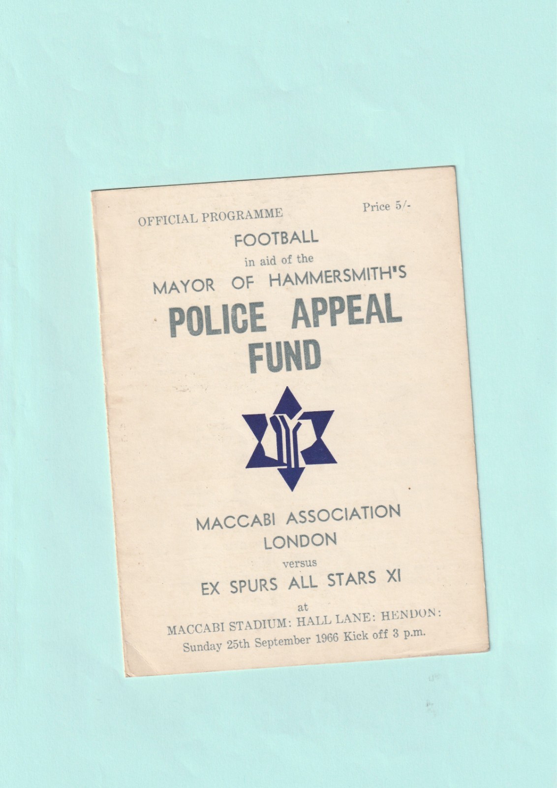 1966-1967 FRIENDLY: MACCABI ASSOCIATION LONDON v TOTTENHAM / SPURS ALL STARS XI for sale on Ebay