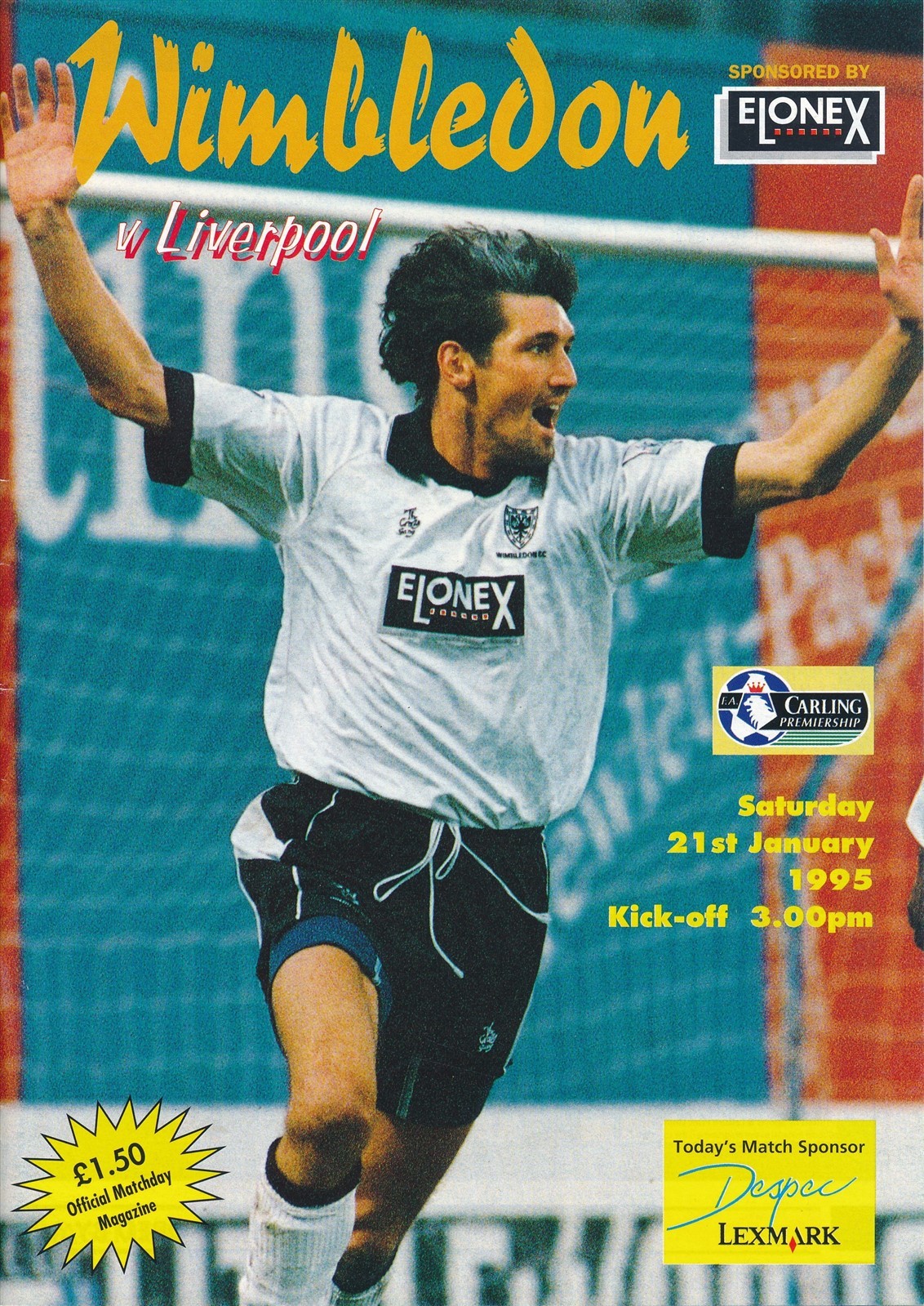 WIMBLEDON v Liverpool 1994/1995 - POSTPONED programme dated 21st January for sale on Ebay