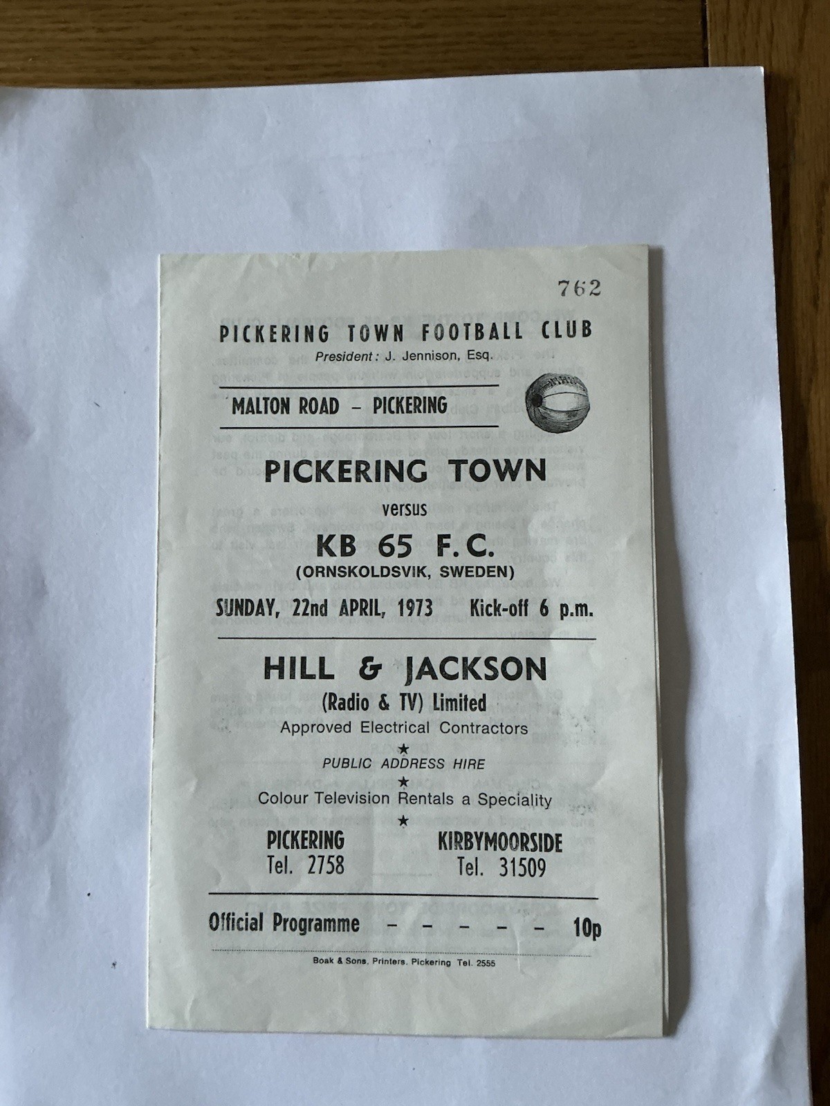 PICKERING TOWN v KB 65 - Sweden  1972/3. for sale on Ebay