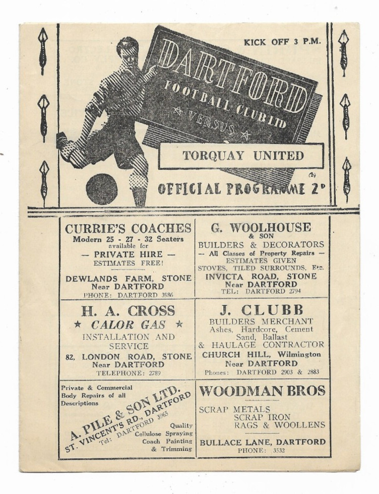 1949/50 Southern League - DARTFORD v. TORQUAY UNITED Reserves for sale on Ebay