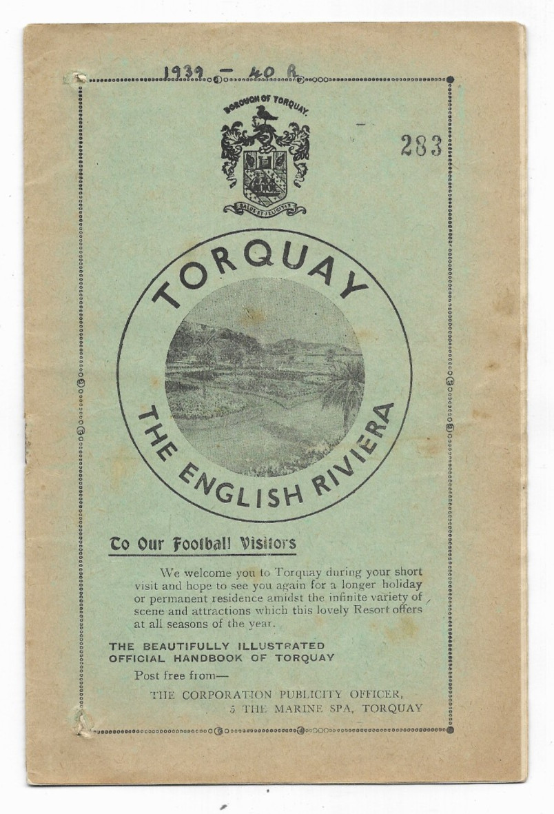 1939/40 Southern League - TORQUAY UNITED v EXETER CITY (Reserves) aborted league for sale on Ebay