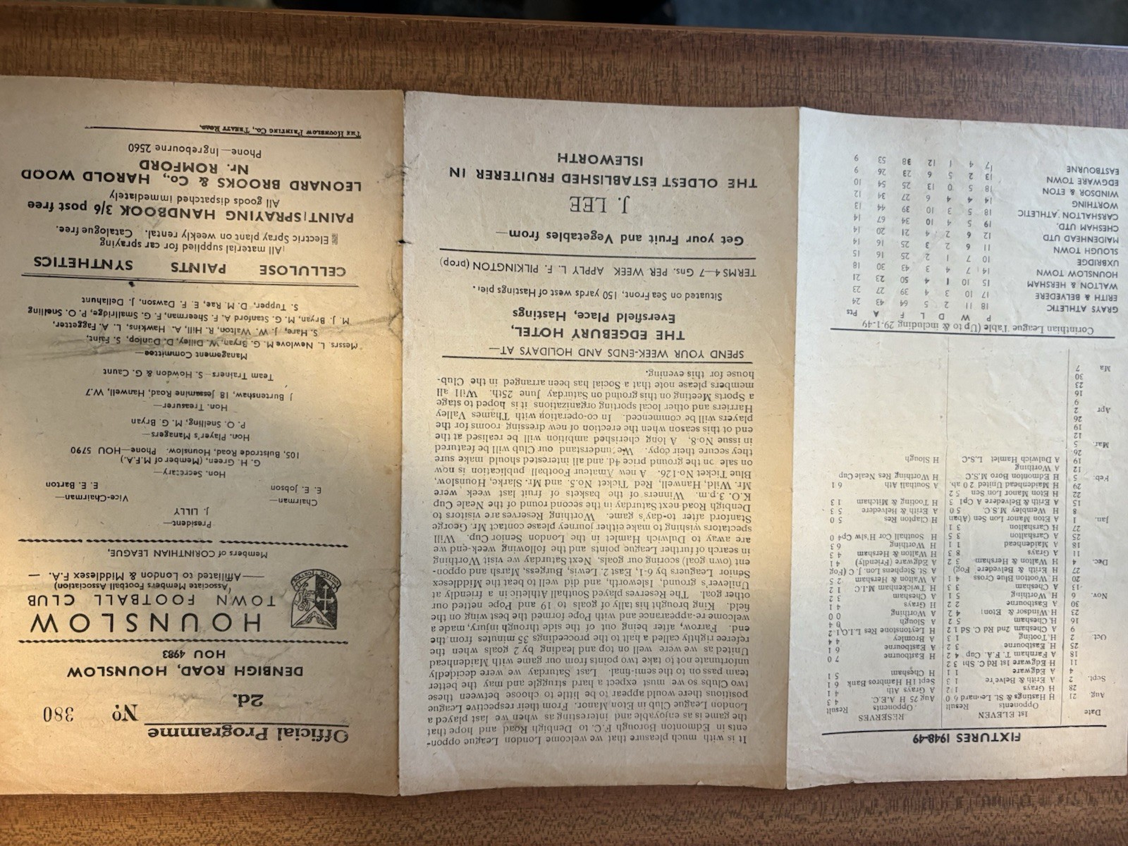 Hounslow Town v Edmonton Middx Senior Cup 5th February 1949 for sale on Ebay