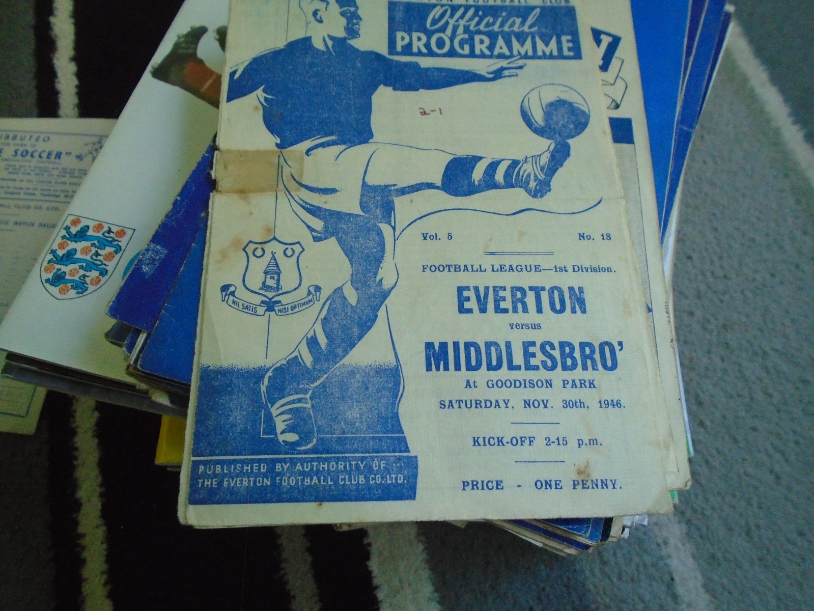 EVERTON V MIDDLESBROUGH 1946-7 for sale on Ebay