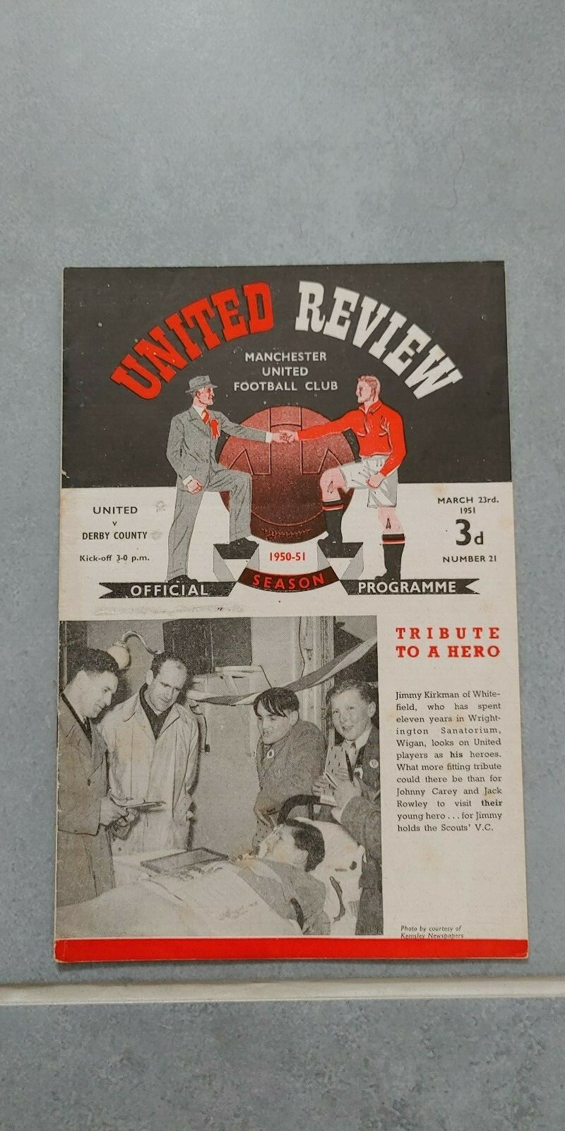 1950/1951 MANCHESTER UNITED v DERBY COUNTY PROGRAMME, NUMBER 21 for sale on Ebay