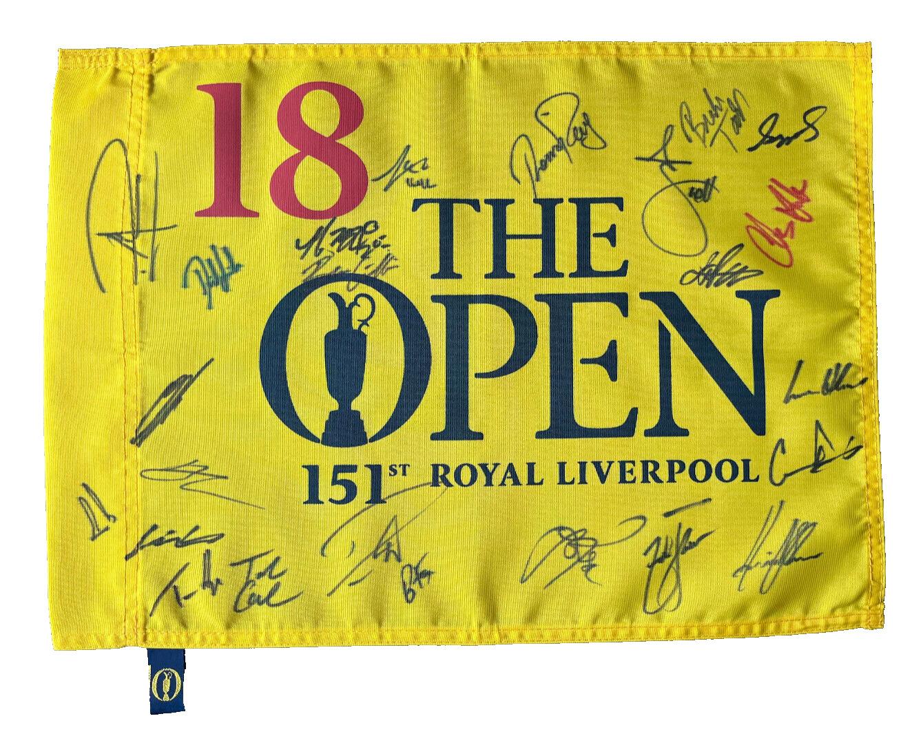 Signed 2023 THE OPEN Liverpool Flag 24 Z.Johnson Rose Stenson Els - PROOF/COA for sale on Ebay