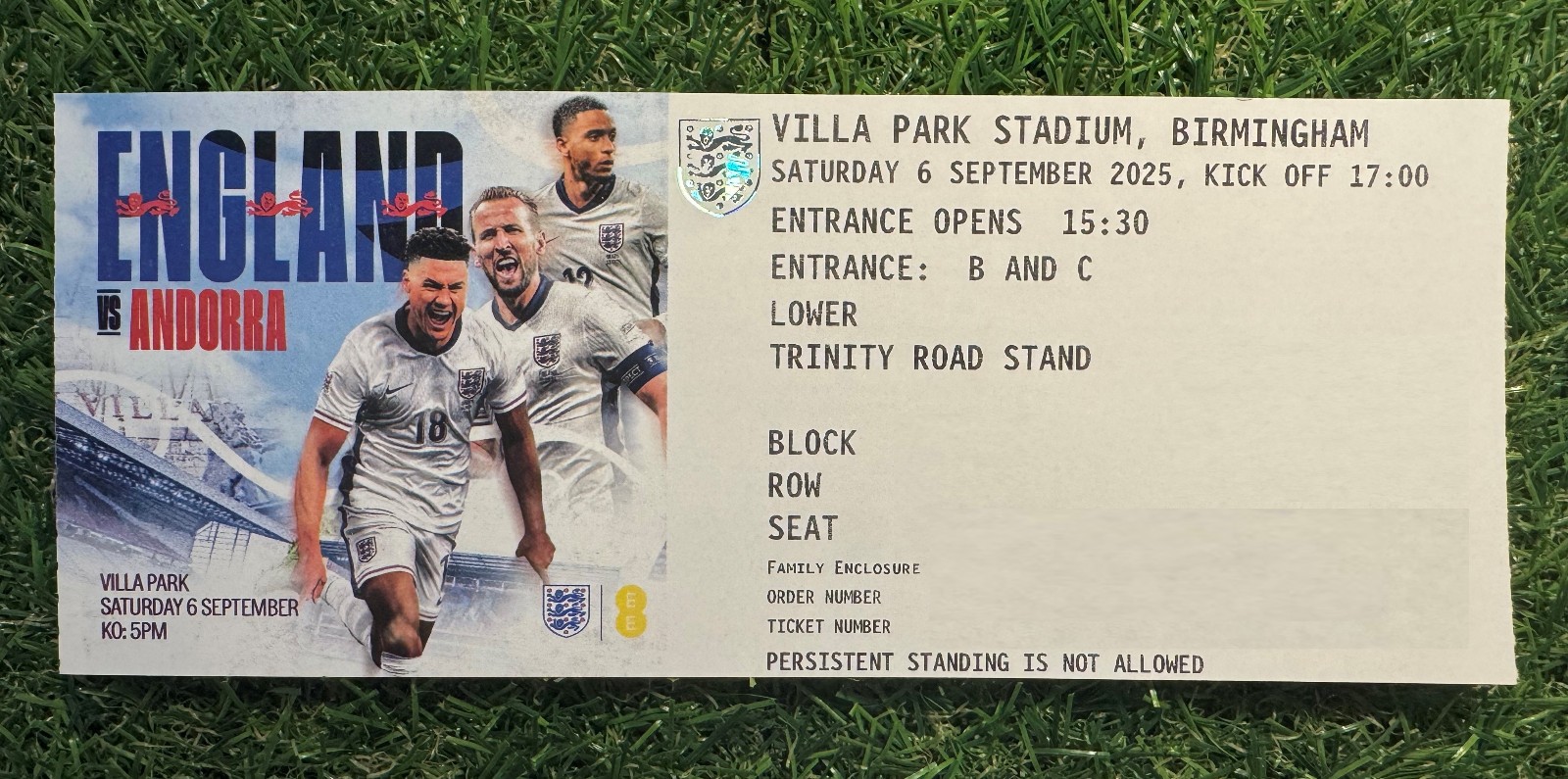 England v Andorra - WCQ - Villa Park, Birmingham 06/09/2025 - Mint Match Ticket for sale on Ebay