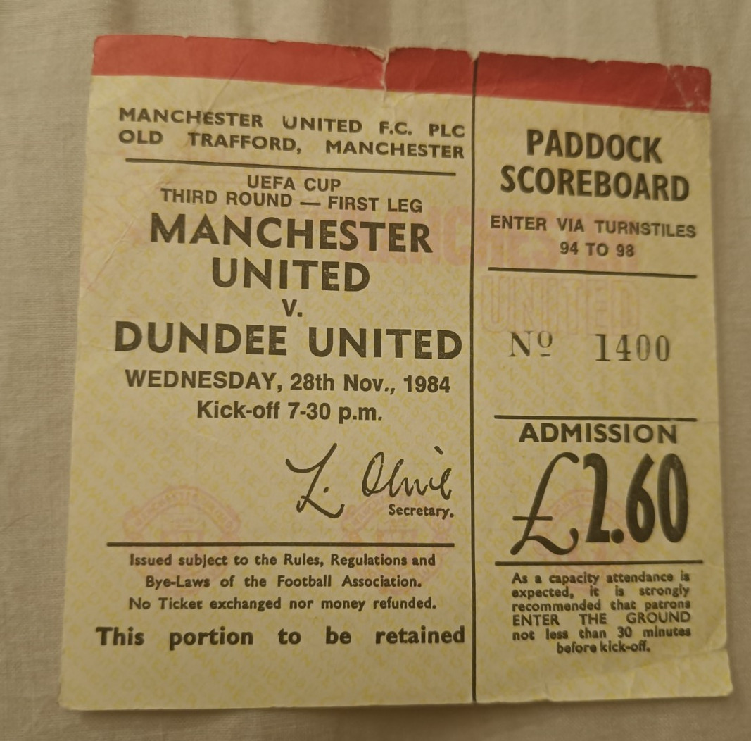 TICKET COLLECTORS: MANCHESTER UNITED - DUNDEE UNITED   UEFA CUP 1984 for sale on Ebay