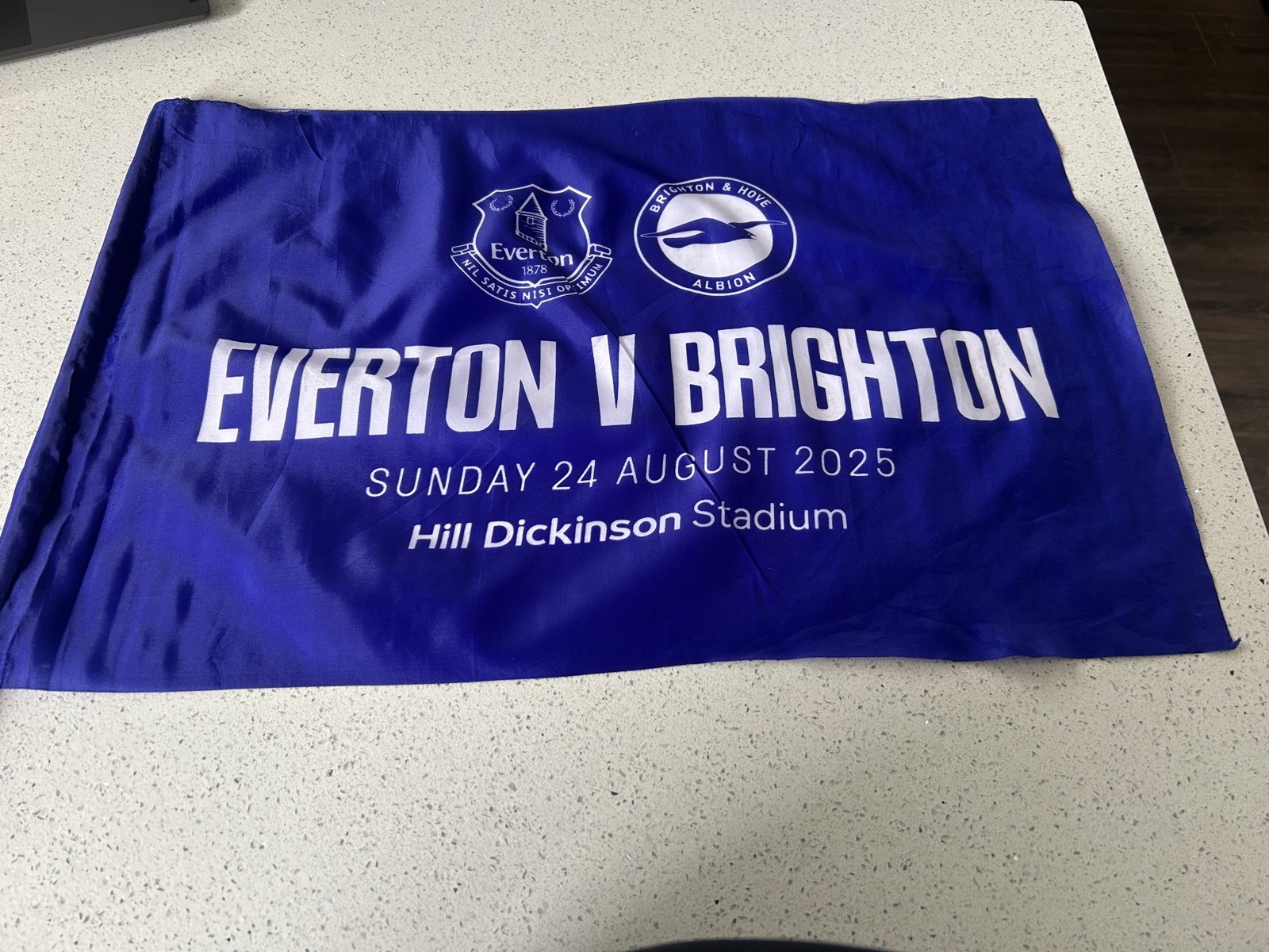 Everton v Brighton blue Flag Souvenir 24/8/25 First Game Hill Dickinson Stadium for sale on Ebay