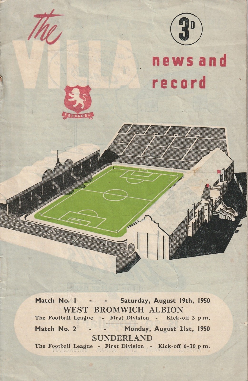 ASTON VILLA v WEST BROMWICH ALBION + SUNDERLAND 1950/51 DIVISION 1 for sale on Ebay