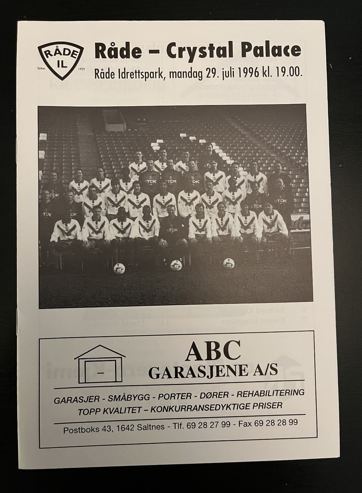 1996 - 1997  Råde Norway  v  Crystal Palace  Friendly for sale on Ebay