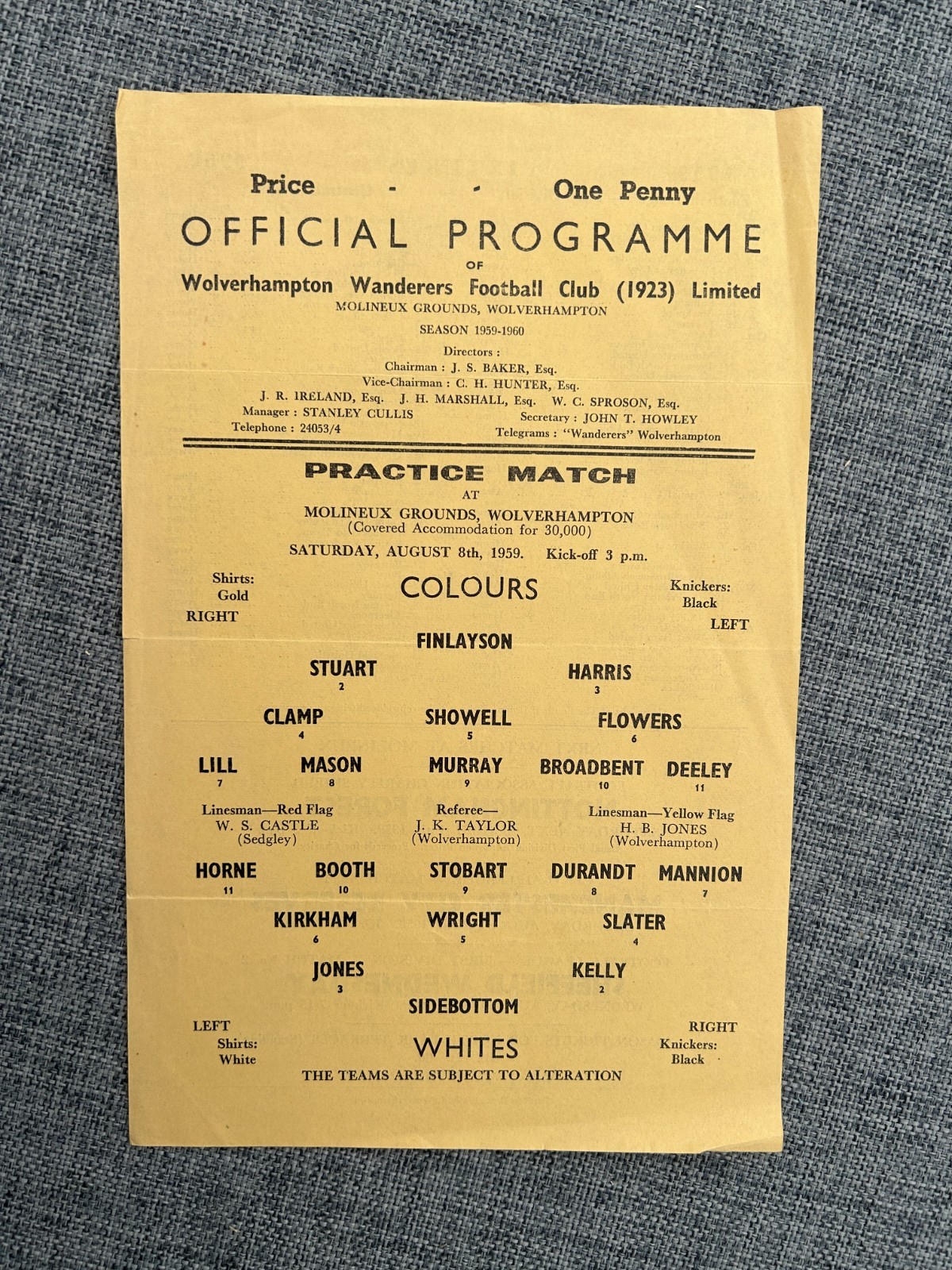 WOLVERHAMPTON WANDERERS WOLVES COLOURS V WHITES 1959 for sale on Ebay