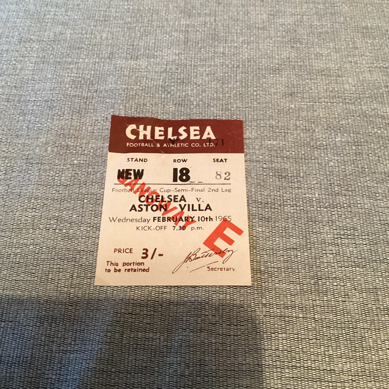 1964/5 Chelsea v Aston Villa. League cup semi final Match ticket. for sale on Ebay