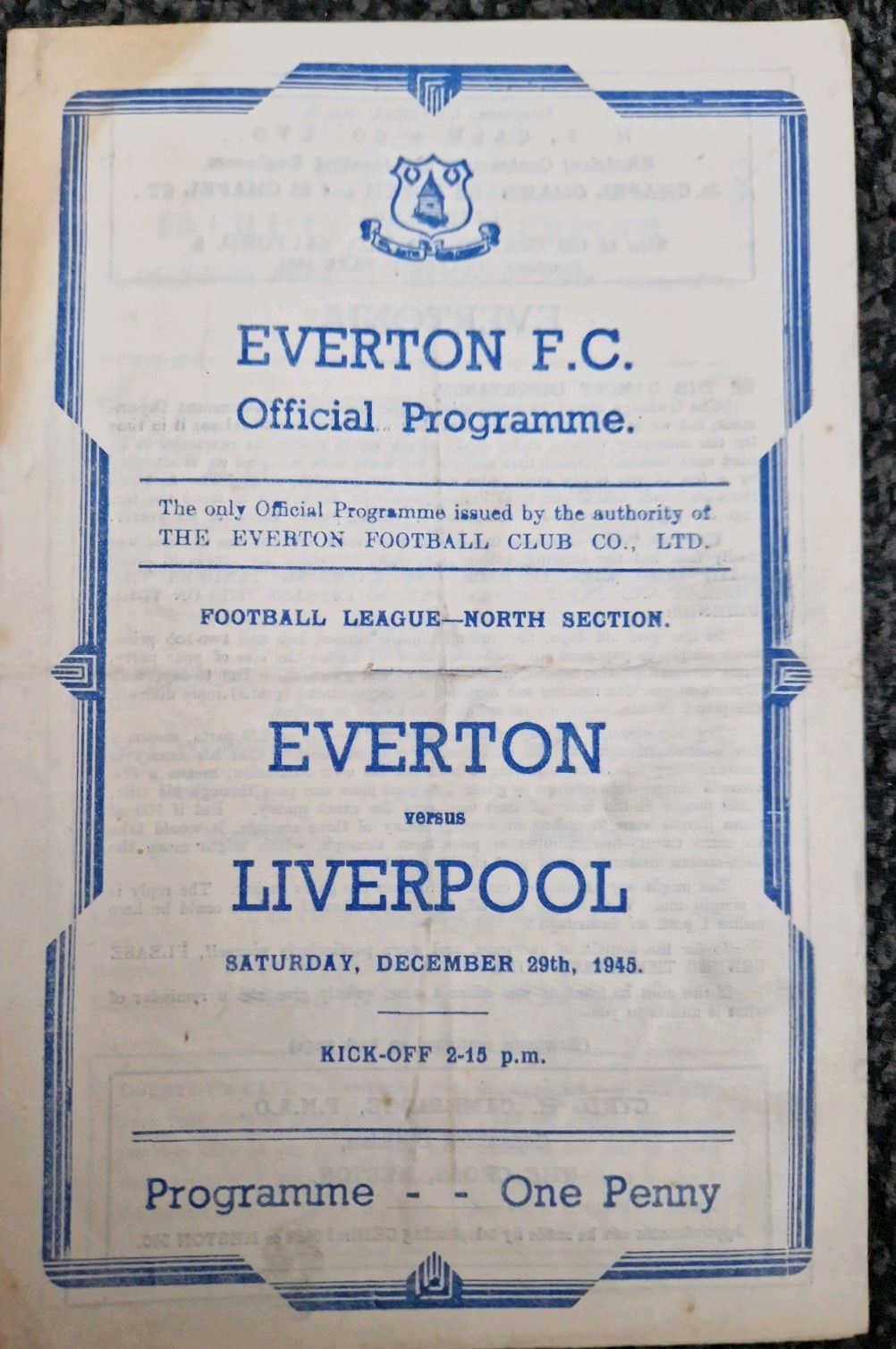 EVERTON v LIVERPOOL  1945-46 FOOTBALL PROGRAMME for sale on Ebay