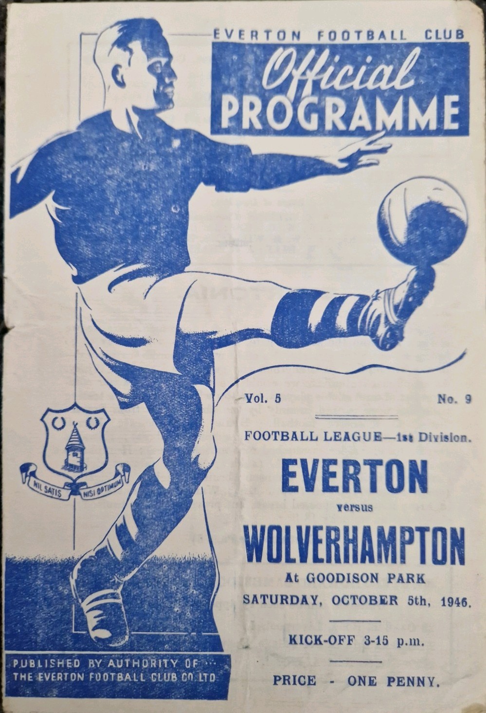 EVERTON v WOLVERHAMPTON WANDERERS 1946-47 FOOTBALL PROGRAMME for sale on Ebay