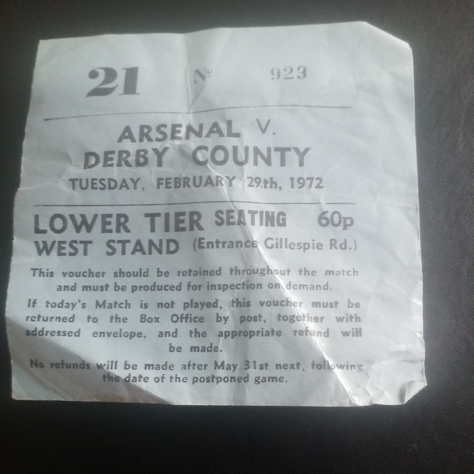 ARSENAL V DERBY COUNTY  FAC 5TH ROUND REPLAY  1971 72  TICKET  for sale on Ebay