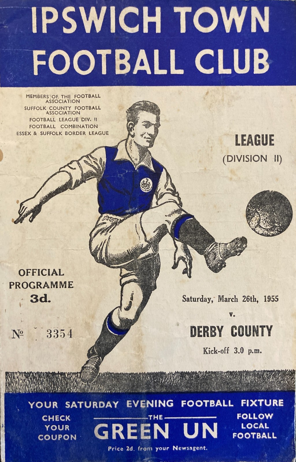 Ipswich Town v Derby County Div 2 1954/55 for sale on Ebay