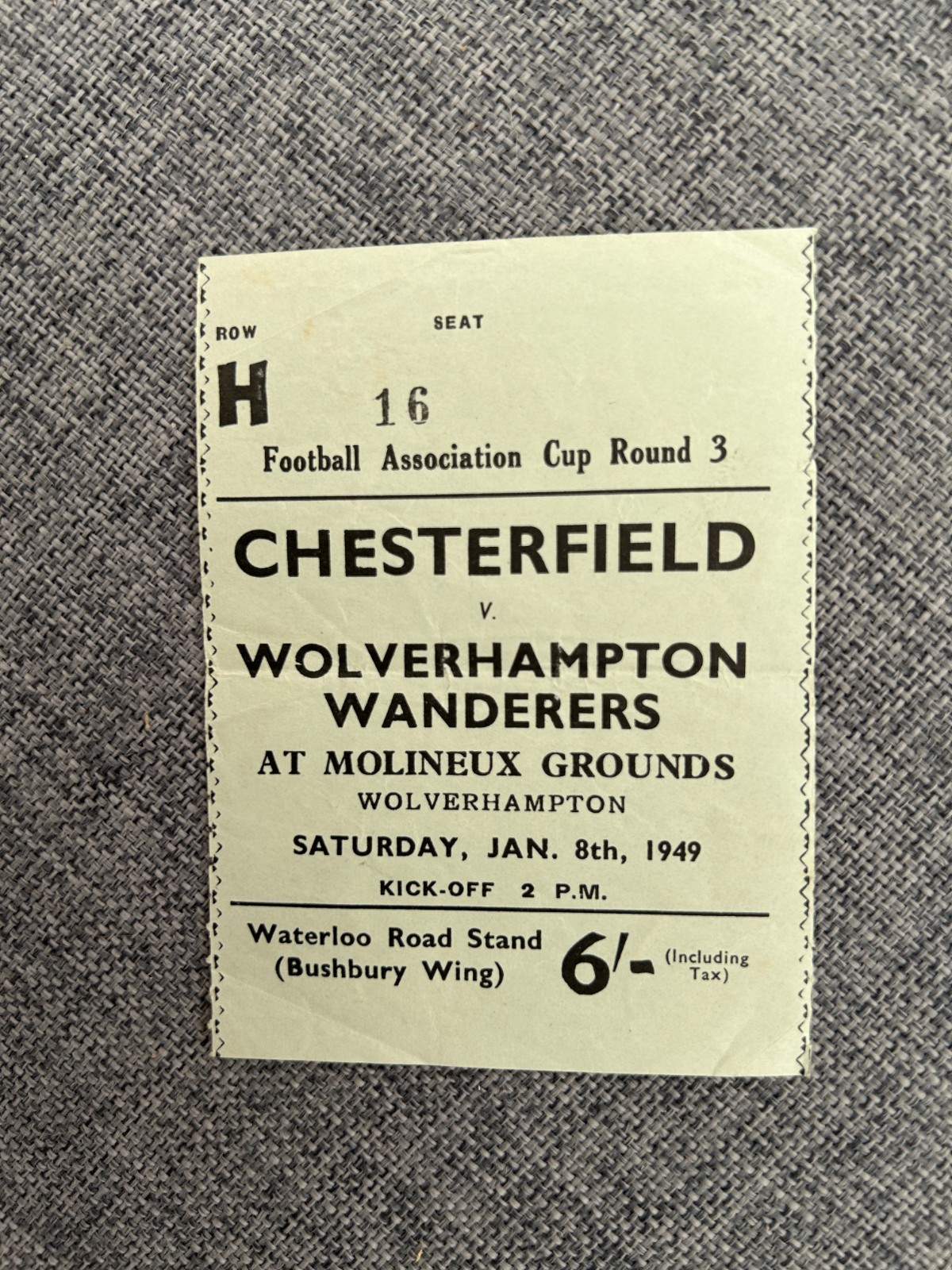 WOLVERHAMPTON WANDERERS V CHESTERFIELD FA CUP 1949 TICKET WINNING SEASON WOLVES for sale on Ebay