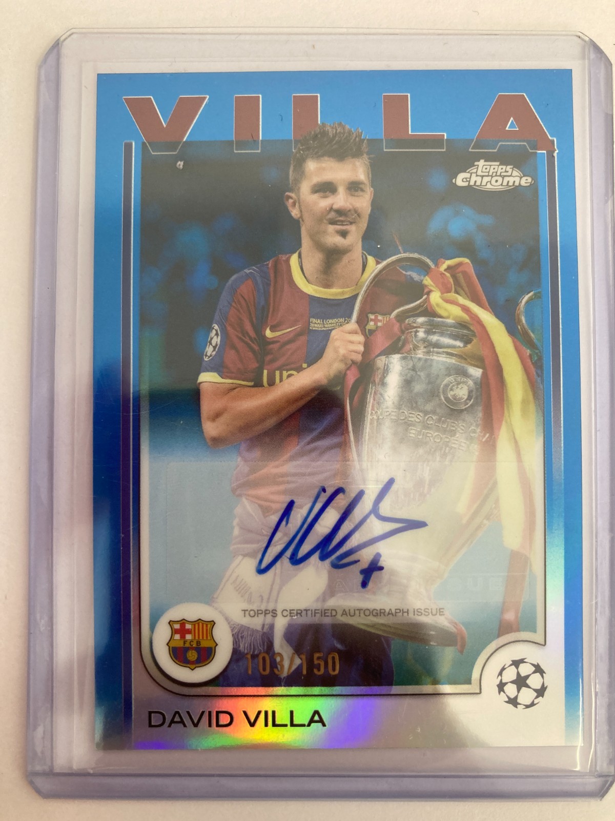 TOPPS CHROME 2025 DAVID VILLA BARCELONA BLUE REFRACTOR AUTO 103/150. for sale on Ebay