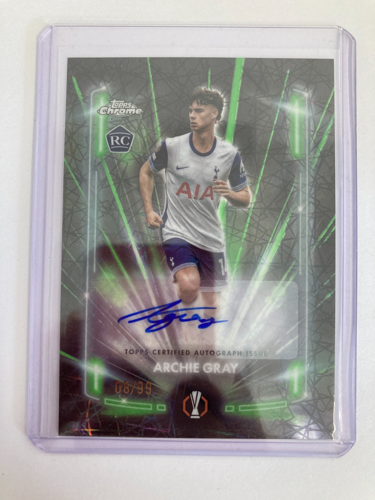 TOPPS CHROME 2025 ARCHIE GRAY TOTTENHAM HOTSPUR BLACK LAZER AUTO 008/099. for sale on Ebay