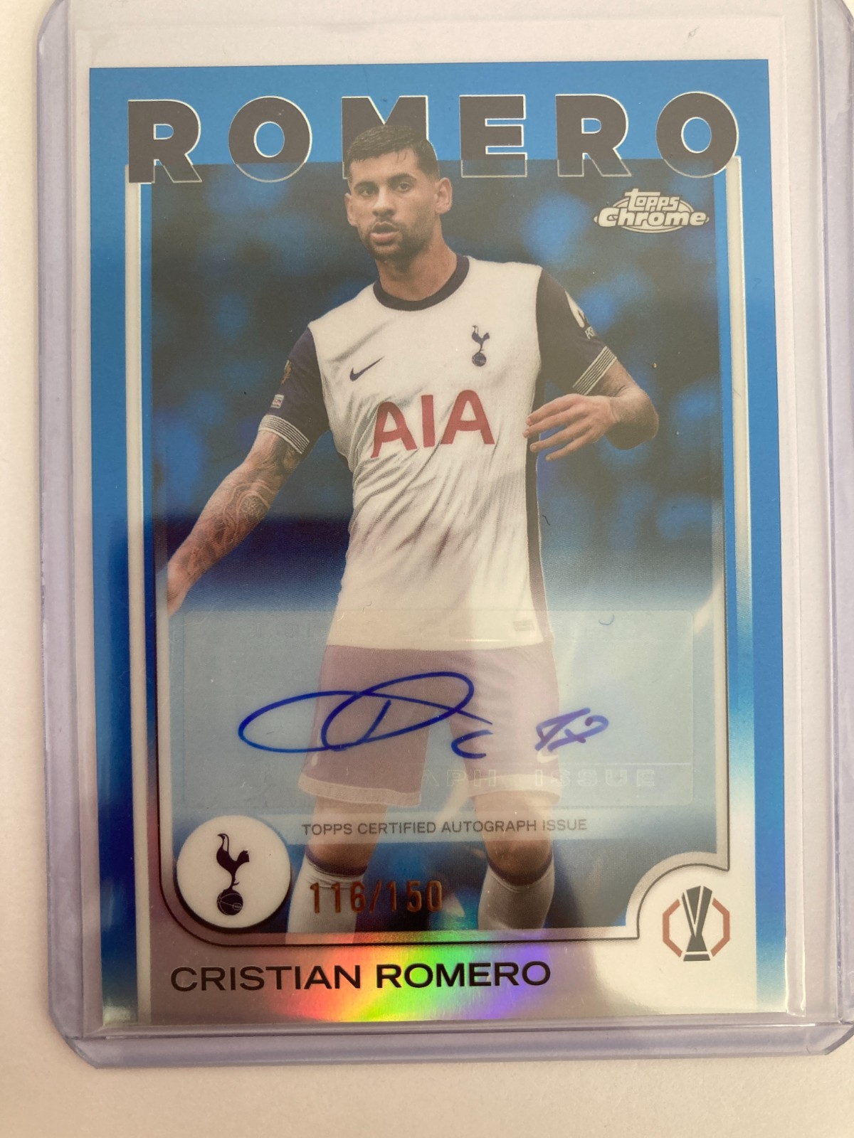 TOPPS CHROME 2025 CRISTIAN ROMERO TOTTENHAM HOTSPUR BLUE REFRACTOR AUTO 116/150. for sale on Ebay