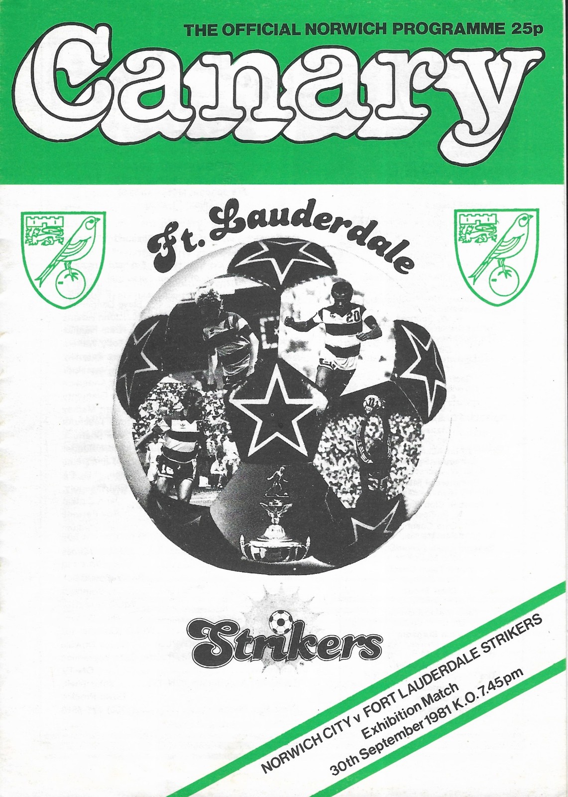 Norwich City v Fort Lauderdale Strikers. Friendly. 1981-1982 for sale on Ebay
