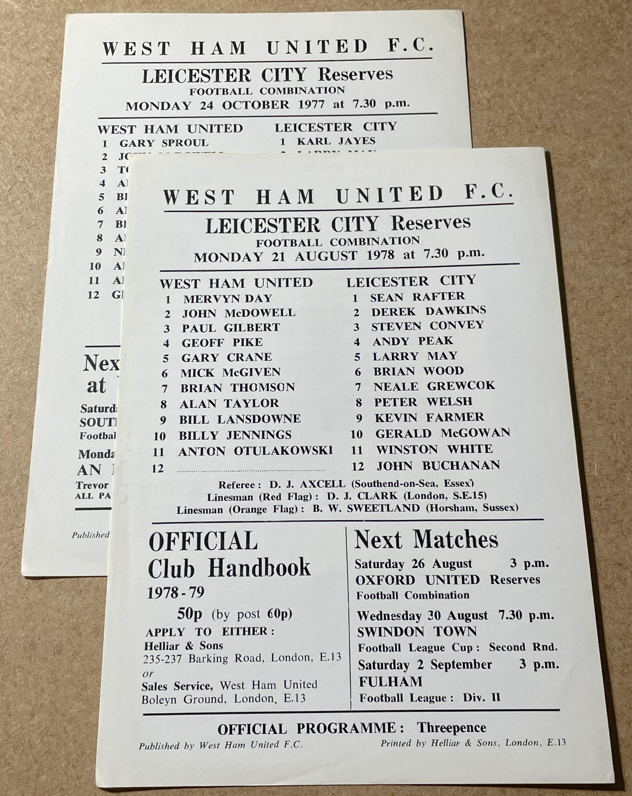 1970's WEST HAM v LEICESTER CITY RESERVES RARE PROGRAMMES for sale on Ebay