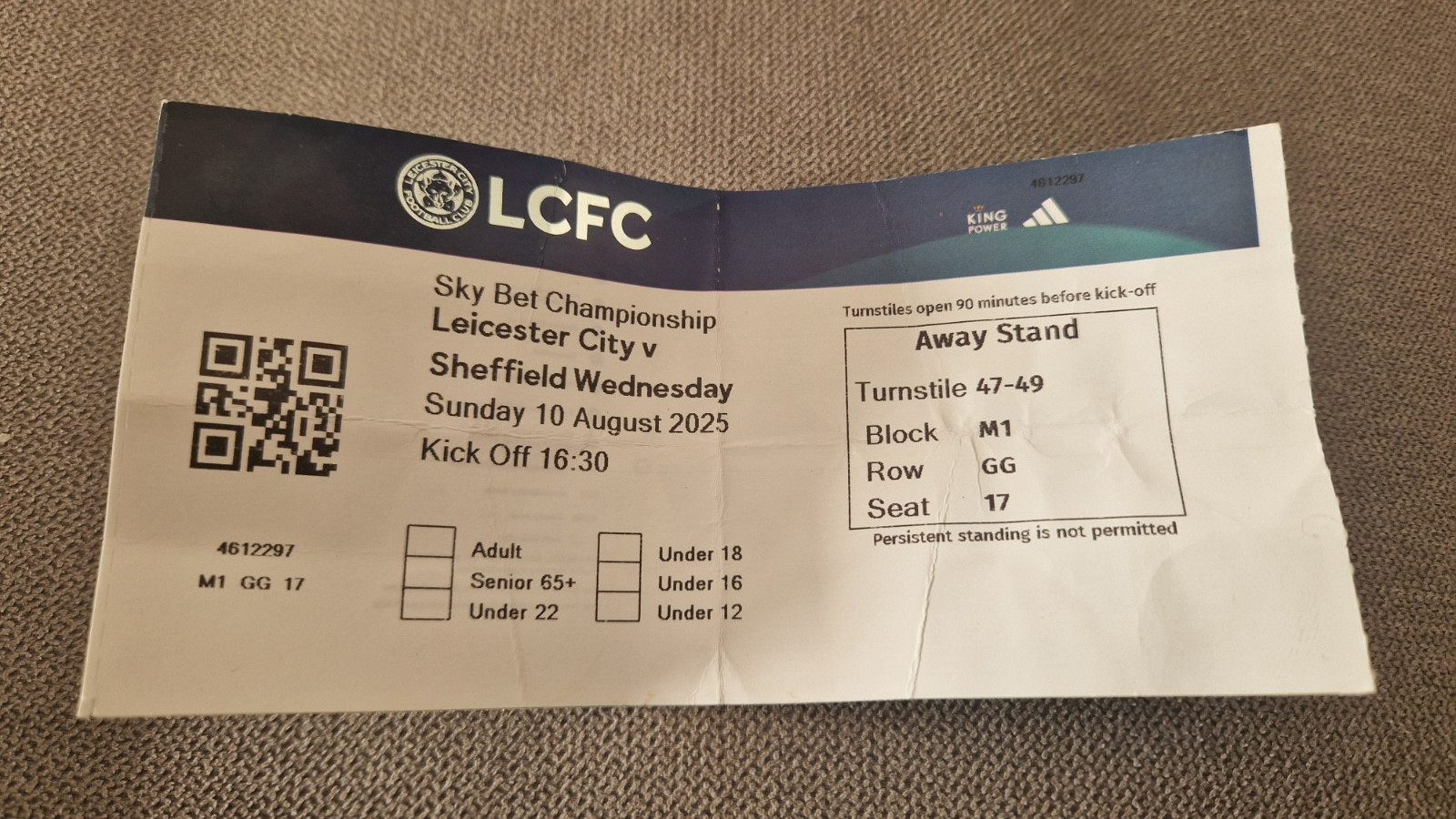 Used ticket stub Leicester city v Sheffield Wednesday Championship for sale on Ebay