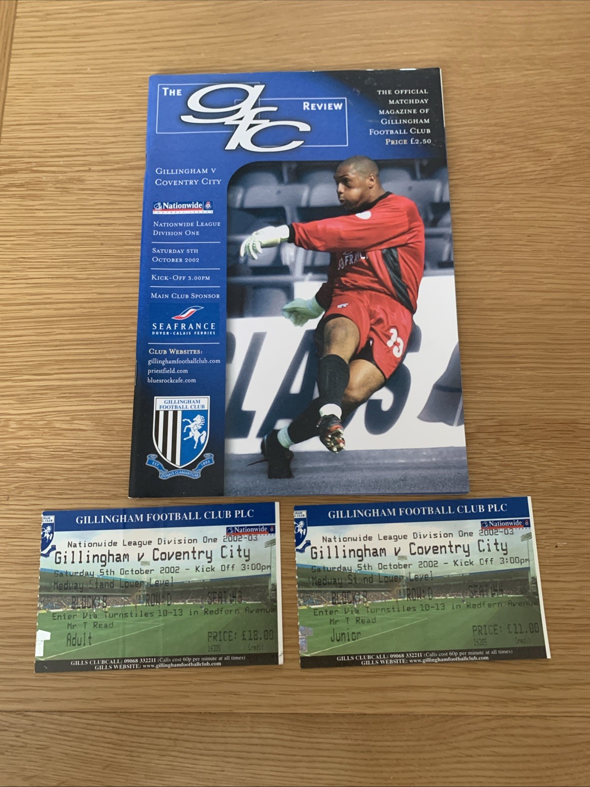 Gillingham V Coventry City Plus Tickets 2002 for sale on Ebay