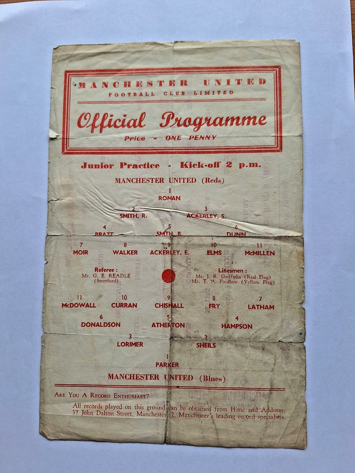 Red v Whites Pre-Season Trials - Season 1960/61 Football Programme for sale on Ebay