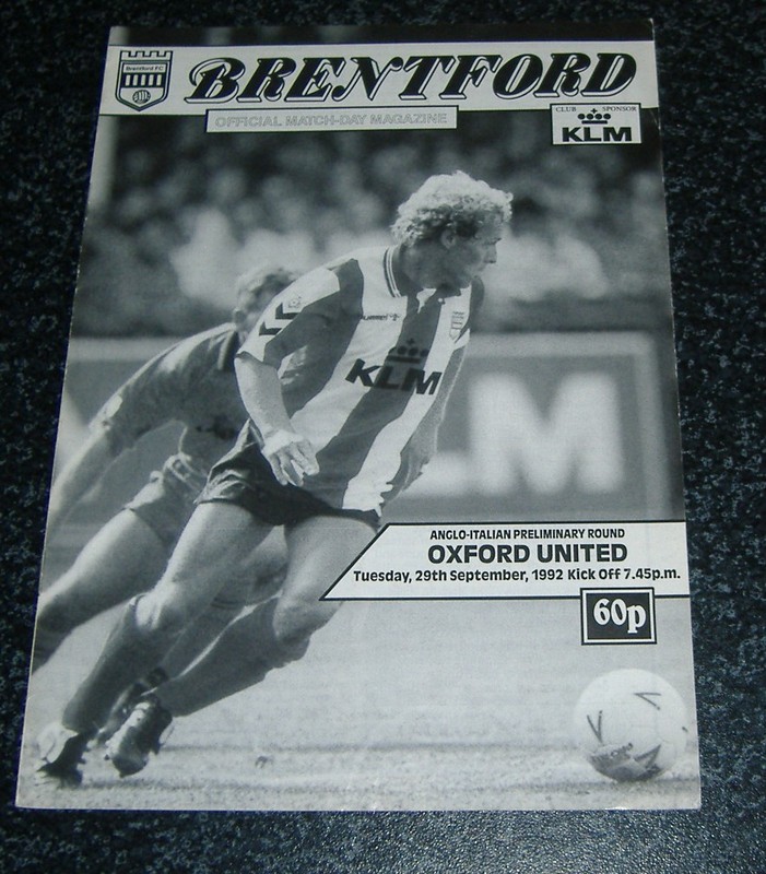 Brentford v Oxford Utd - 1992 Anglo Italian Cup for sale on Ebay