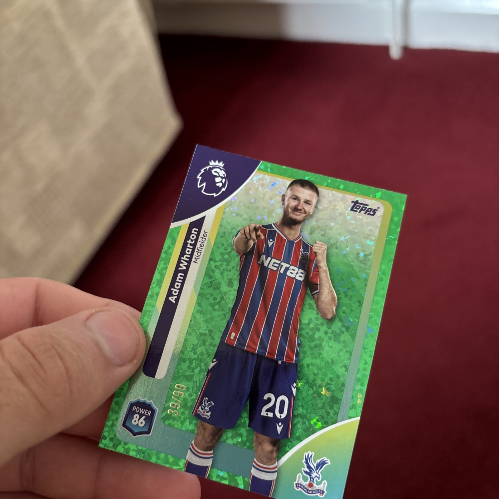 Topps Premier League 2026 Adam Wharton Crystal Palace /99 Green Sparkle for sale on Ebay