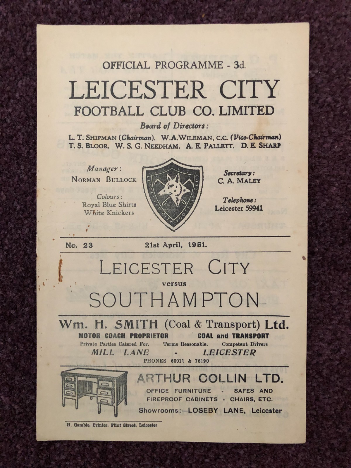 Football programme Leicester City v Southampton 21st April 1951 for sale on Ebay