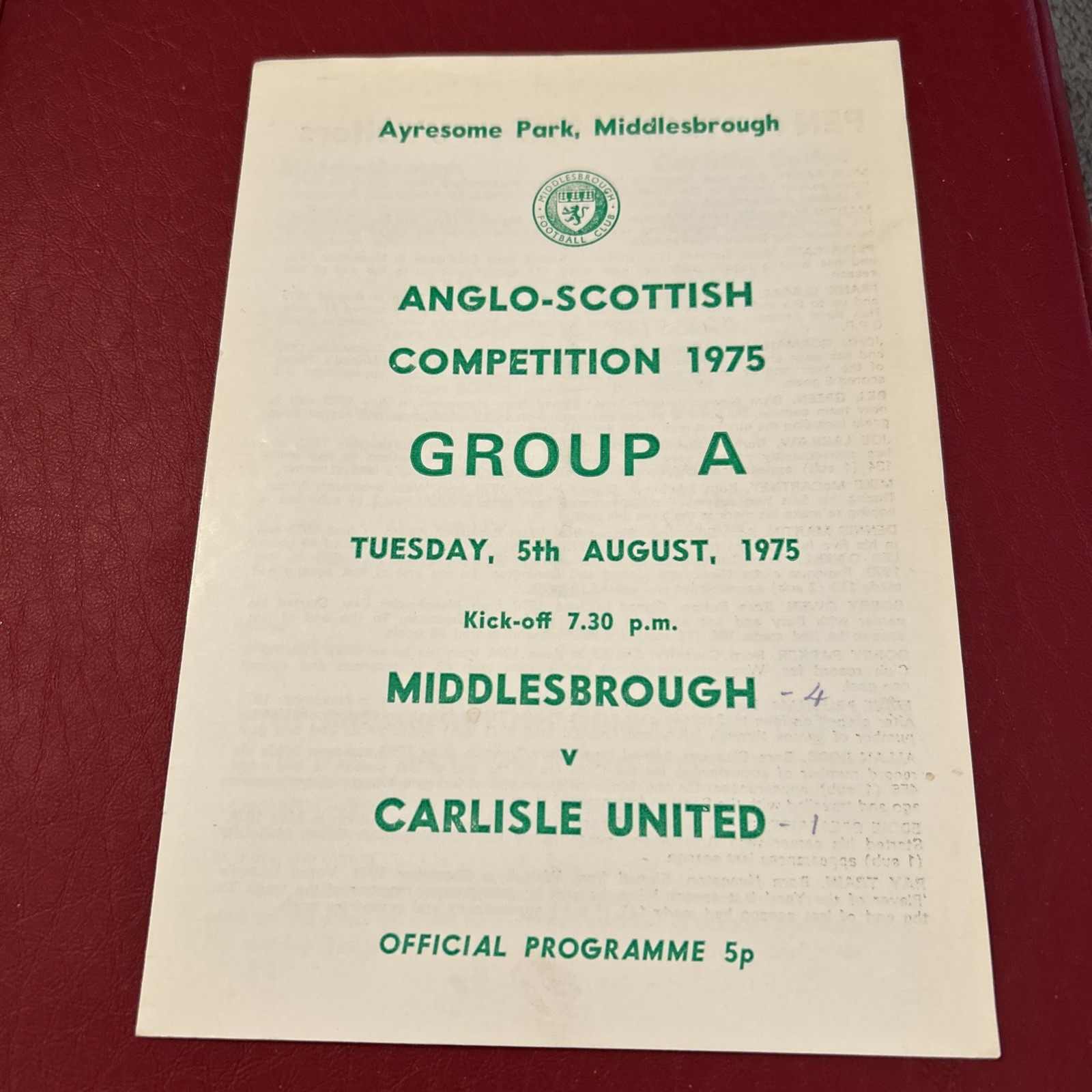 1975 MIDDLESBROUGH V Carlisle Anglo Scottish cup  for sale on Ebay
