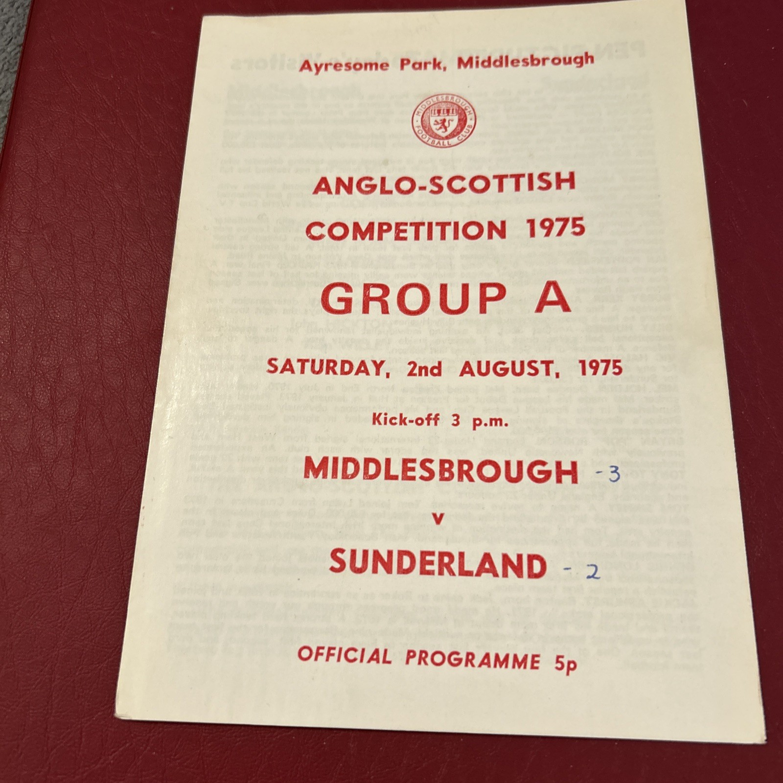 1975 MIDDLESBROUGH V Sunderland Anglo Scottish cup  for sale on Ebay