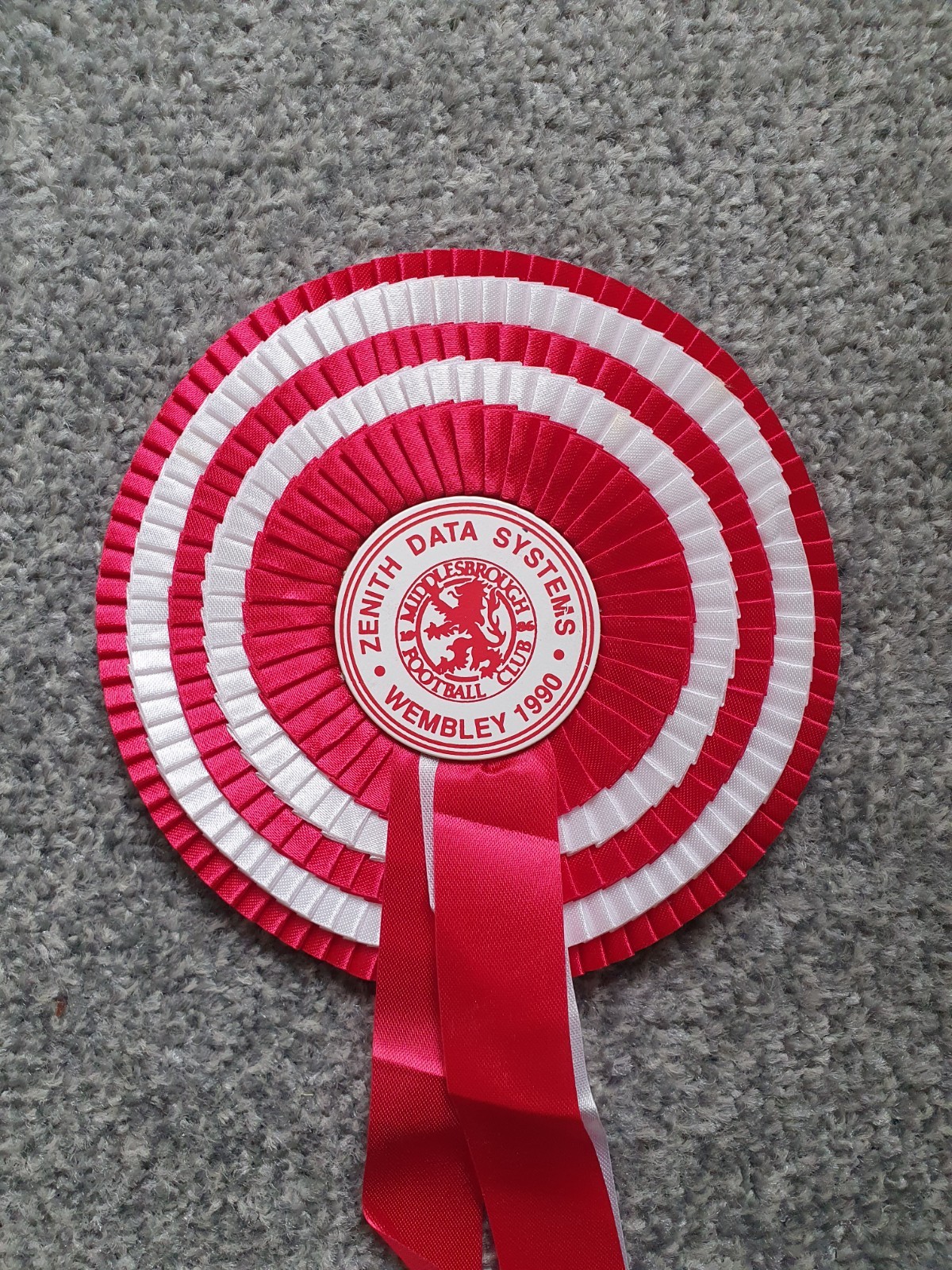 Middlesbrough FC Wembley 1990 Zenith Data Systems Rosette Pin Badge for sale on Ebay