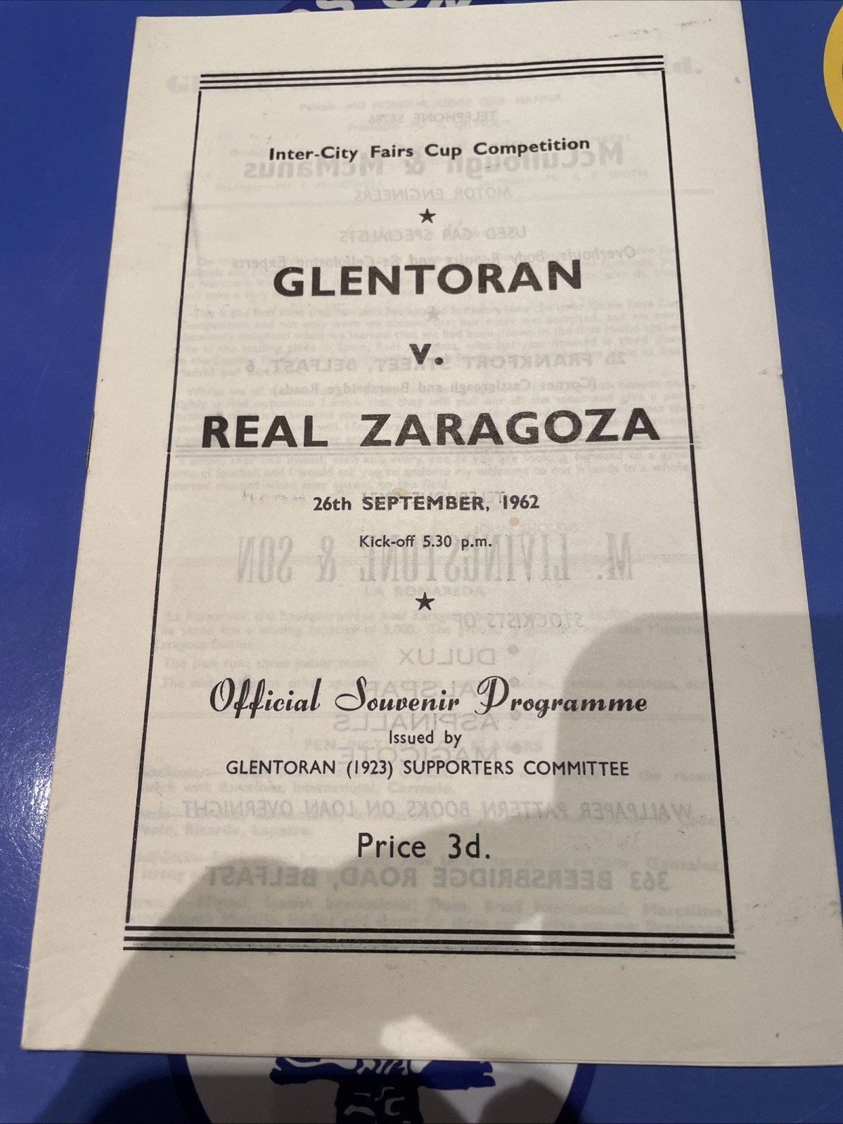 Inter Cities Fairs Cup 1962/63 Glentoran v Real Zaragoza for sale on Ebay