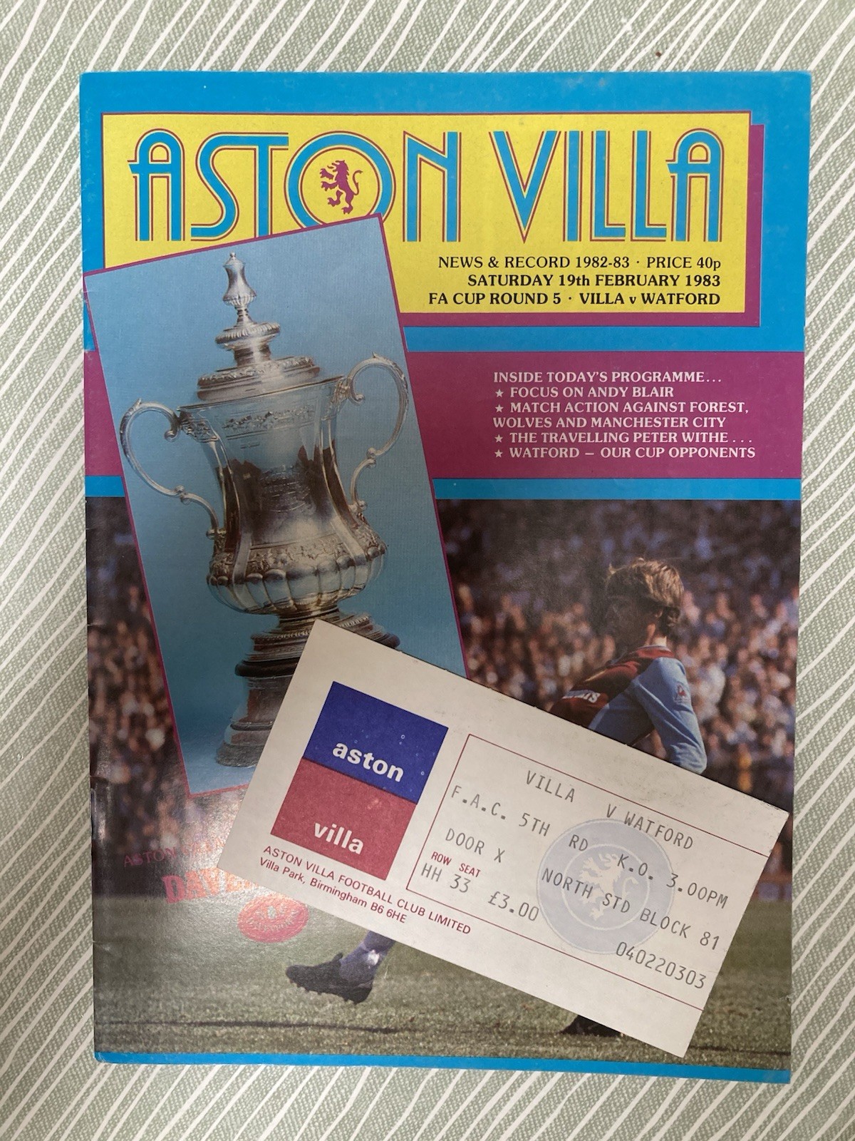 Aston Villa v Watford FA Cup with TICKET 1982/83 for sale on Ebay