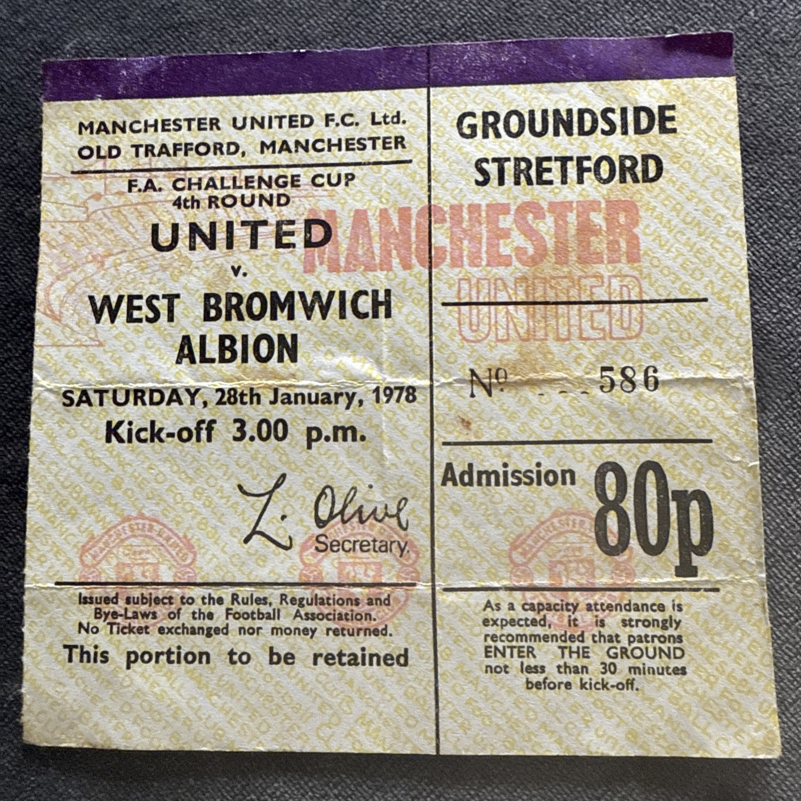 Rare Old 1978 Manchester United West Bromwich Albion FC Football Match Ticket  for sale on Ebay