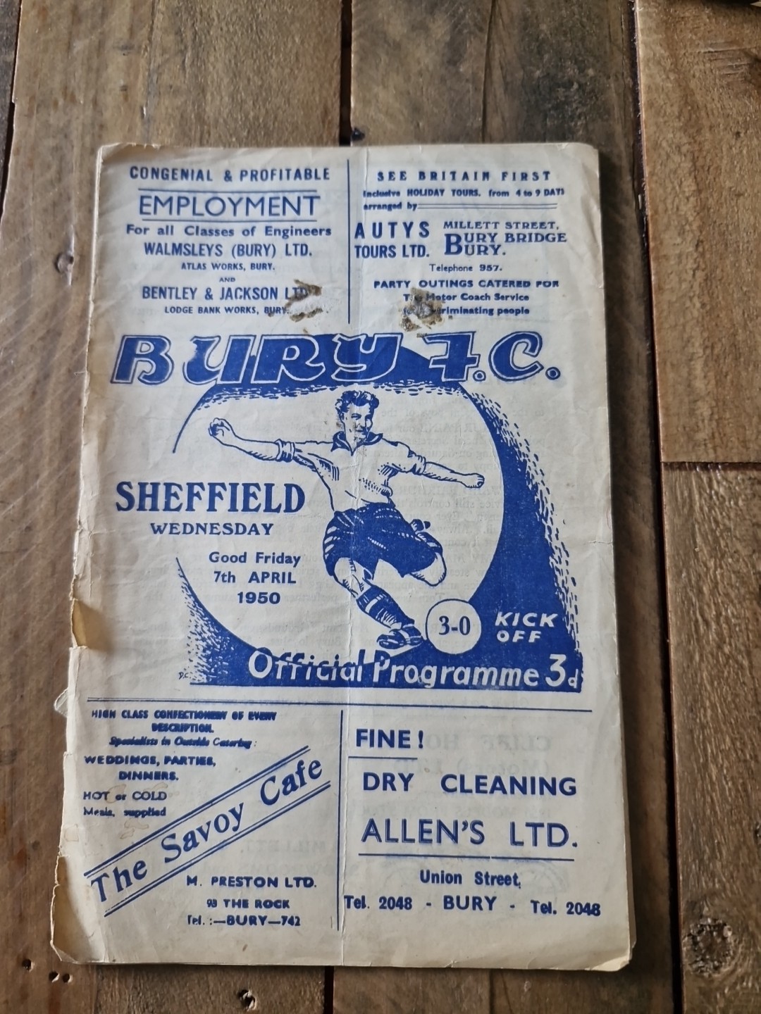 Bury V Sheffield Wednesday 1950 for sale on Ebay